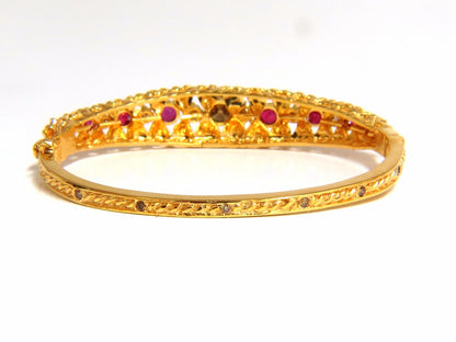 3.26CT NATURAL RUBY FANCY COLOR DIAMONDS BANGLE BRACELET EURO DECO 14kt *v