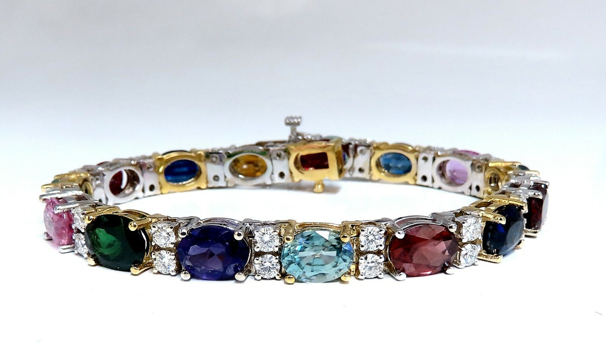 26.50ct Natural Emeralds Aquamarines Red Tourmaline Bracelet 14 Karat Gemline *v