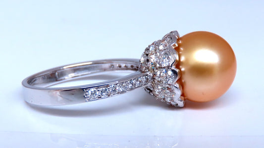 10.3mm Natural Golden South Seas Pearl Diamonds Rings 14kt *v