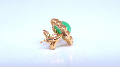 Pear Shape Jadeite Fern 3D clip earrings 18kt Gold 12603 *v