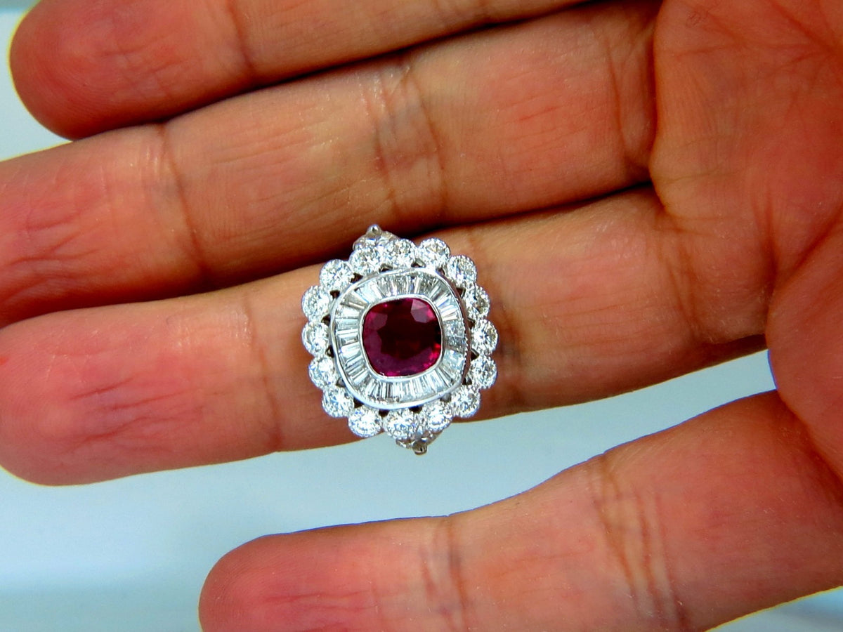 Ballerina Cocktail Cluster No Heat Ruby Diamond Ring 4.58ct. 18 Karat*V