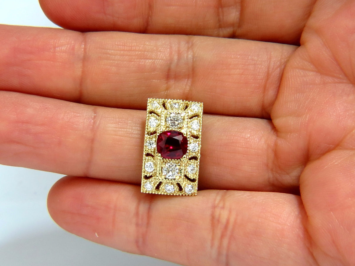 GIA 2.31CT NATURAL CUSHION VIVID RED RUBY DIAMONDS BYZANTINE RING 18KT GOLD*v