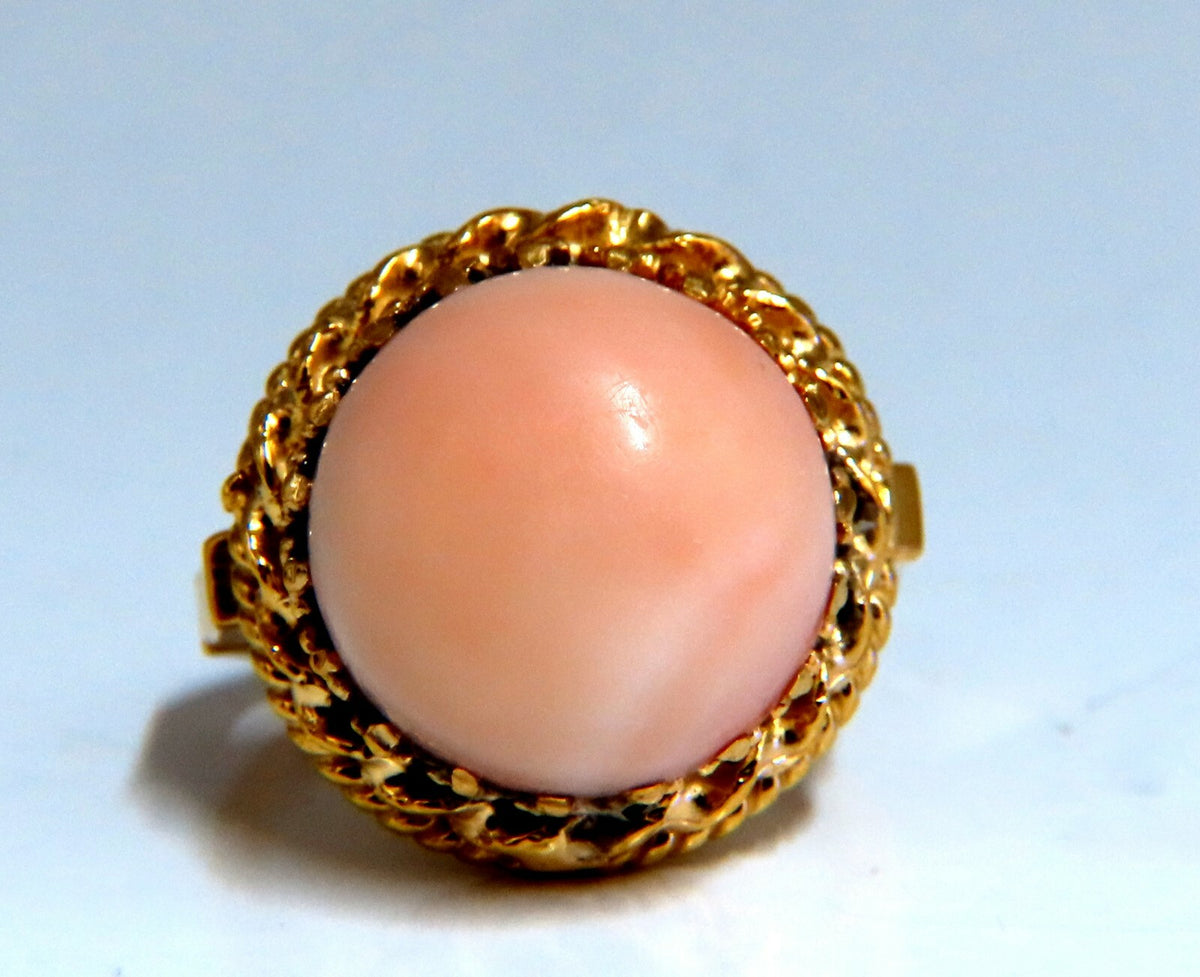 18mm 15ct Natural Coral Solitaire Ring 14kt *v