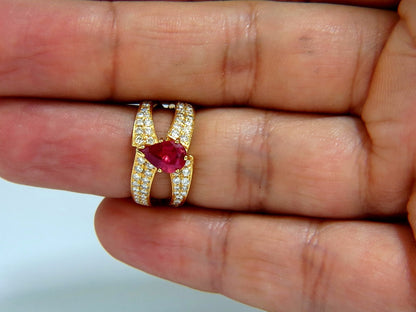 AIGS Certified 2.16ct Natural No Heat Ruby Diamonds ring 14kt SPlit Shank *v