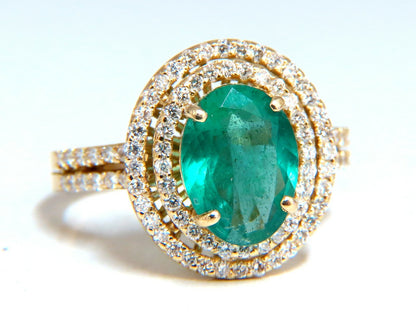 2.93ct Natural Emerald Diamonds Double Halo Ring 14kt *v