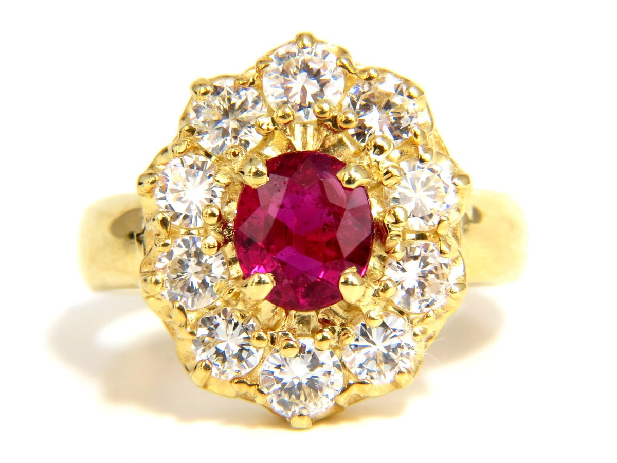 GIA Certified 1.12ct Natural No Heat Ruby Cluster Ballerina Diamonds Ring 18kt*v