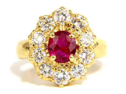 GIA Certified 1.12ct Natural No Heat Ruby Cluster Ballerina Diamonds Ring 18kt*v