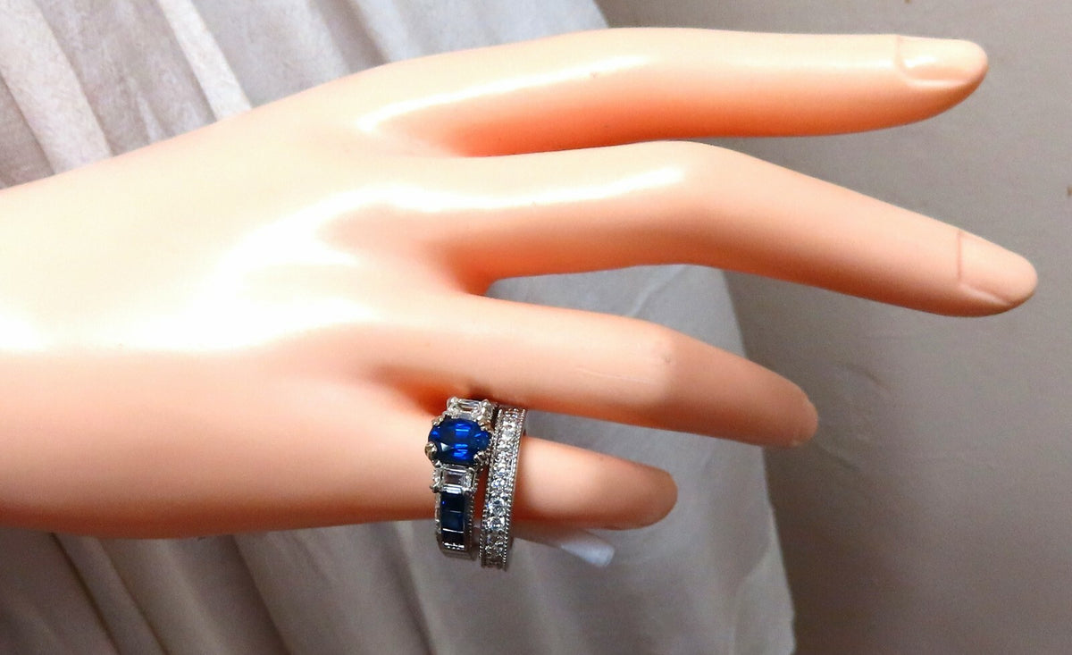 GIA Certified 1.86ct Natural Sapphire Diamonds Ring & matching eternity band *v