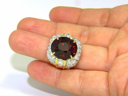 32.64ct GIA NATURAL RED SPESSARTITE GARNET DIAMONDS RAISED DOME RING 18KT *v