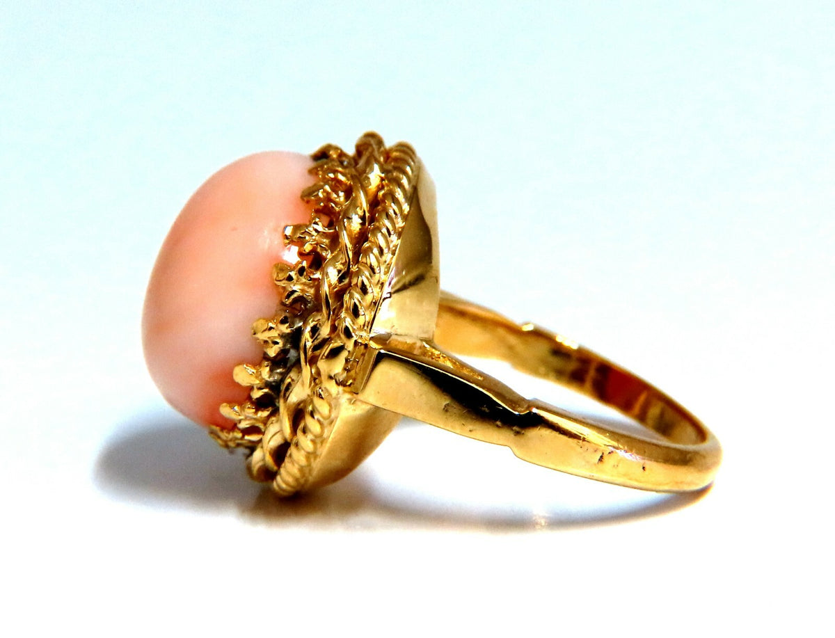 18mm 15ct Natural Coral Solitaire Ring 14kt *v