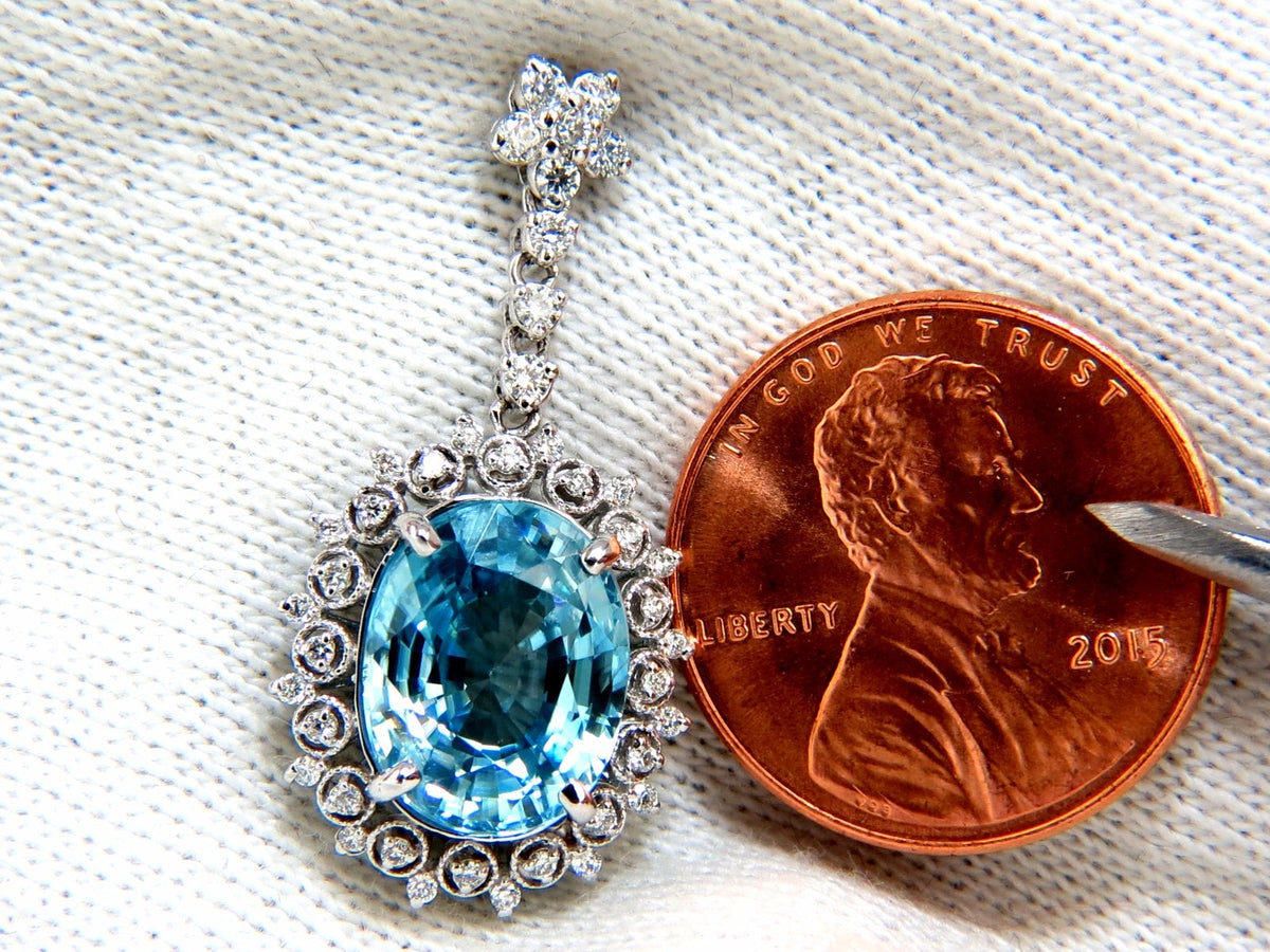 12.46ct Natural Bright vivid indigo blue zircon diamond earrings 14kt *v