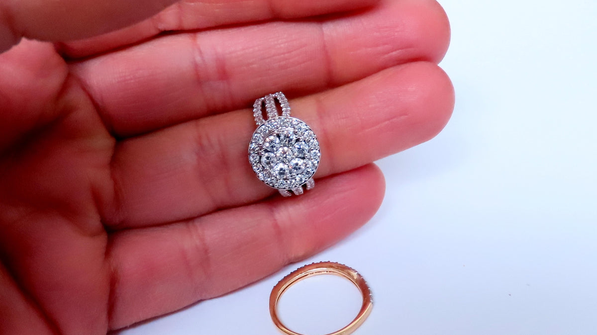 1.70ct Natural Round Diamonds Cluster Ring & Matching Band 14kt 12635 *v