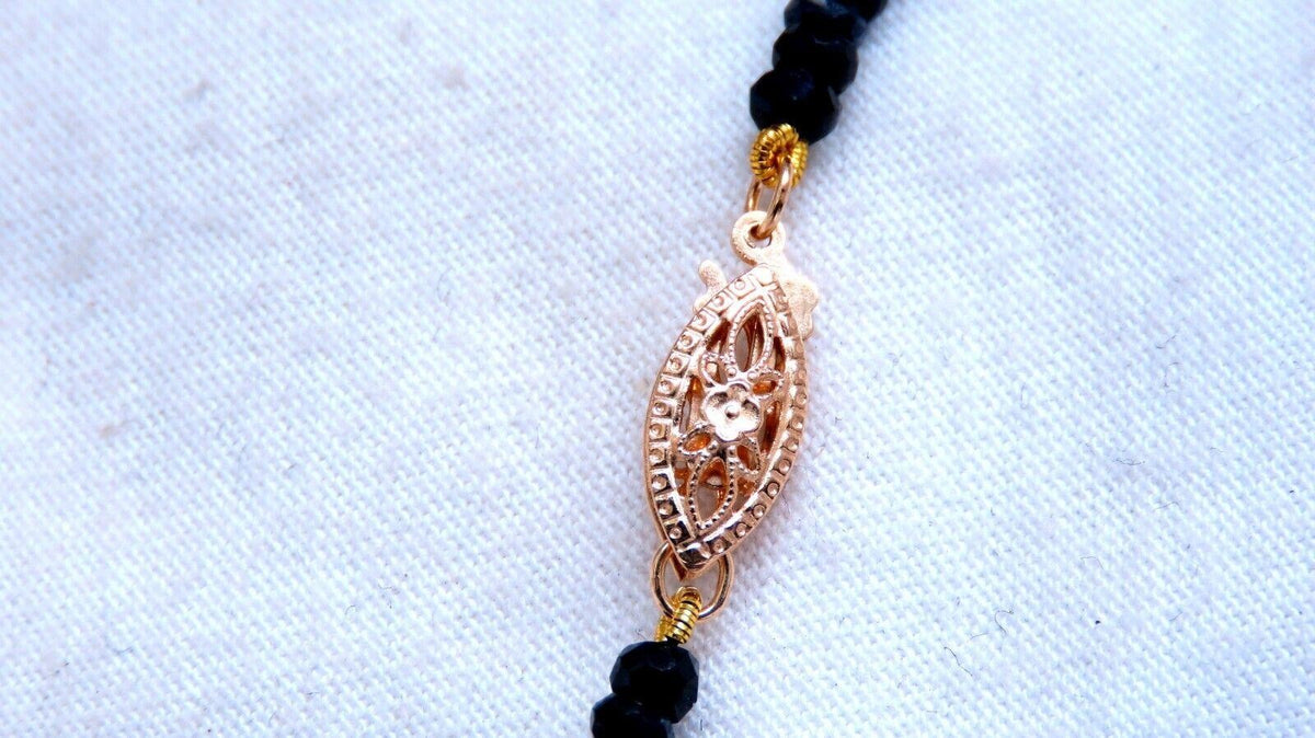 63ct natural Sapphire bead necklace 14 karat clasp Antique Onyx Drop Pendant *v