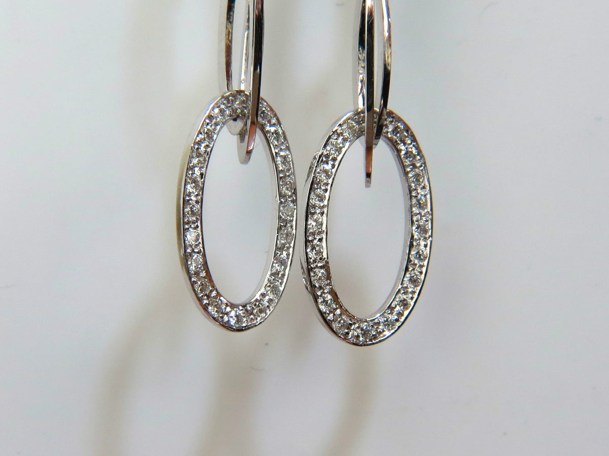 14KT GOLD .46CT ELONGATED OVALS DIAMOND DANGLE EARRINGS HINGED *v