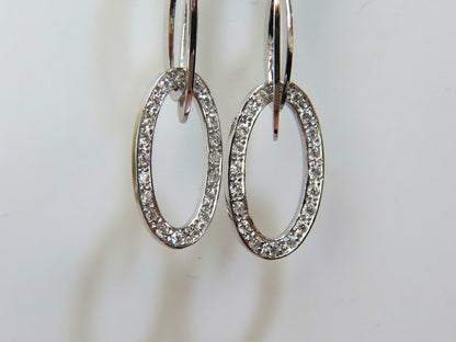 14KT GOLD .46CT ELONGATED OVALS DIAMOND DANGLE EARRINGS HINGED *v