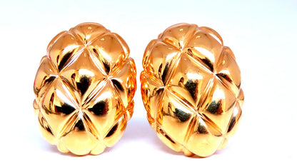 Basket Weave Cross Hatch Omega Clip Earrings Elongated Weave 18kt gold 12582 *v