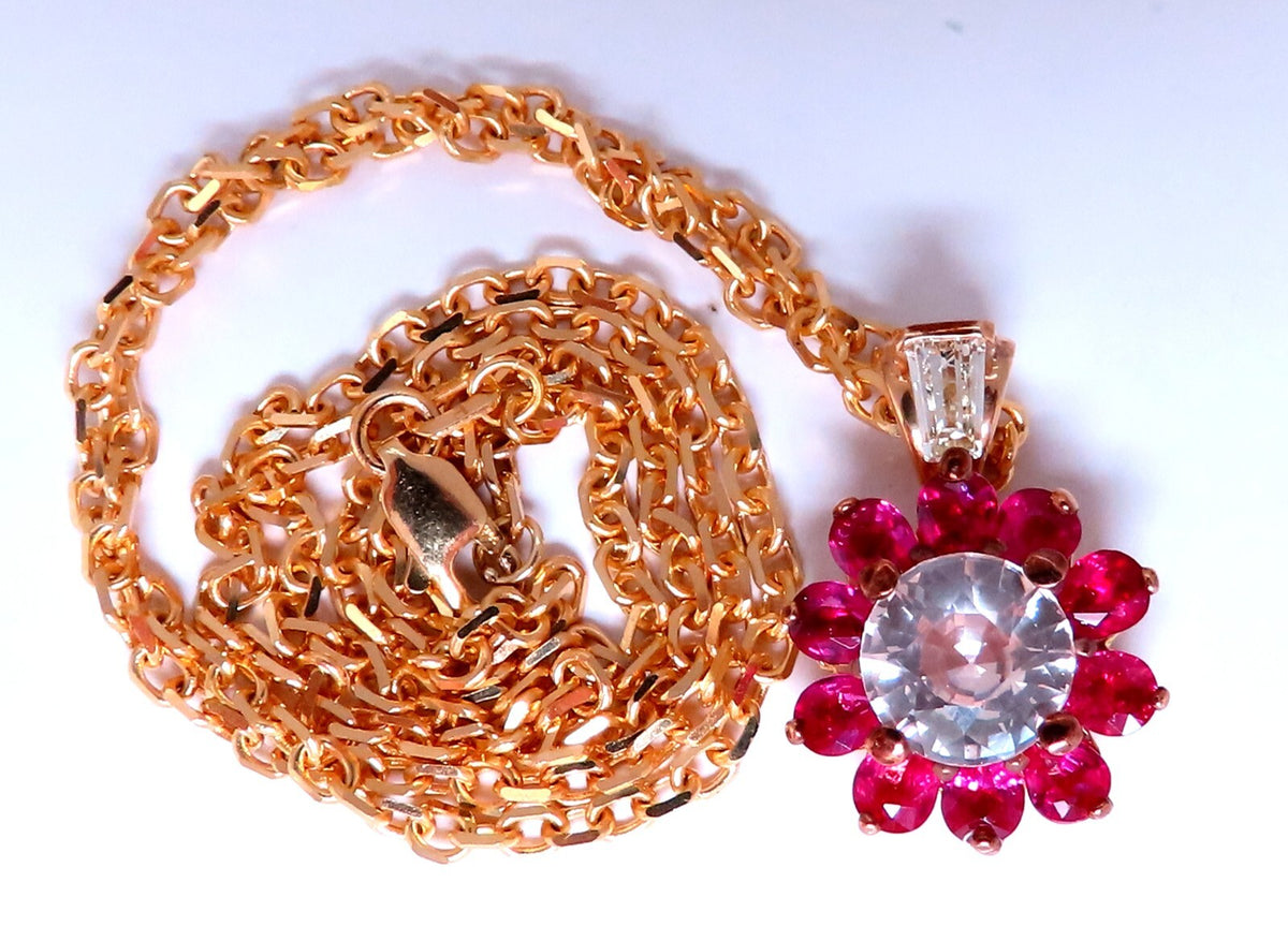 4.27ct natural pink sapphire ruby diamonds necklace 14kt *v