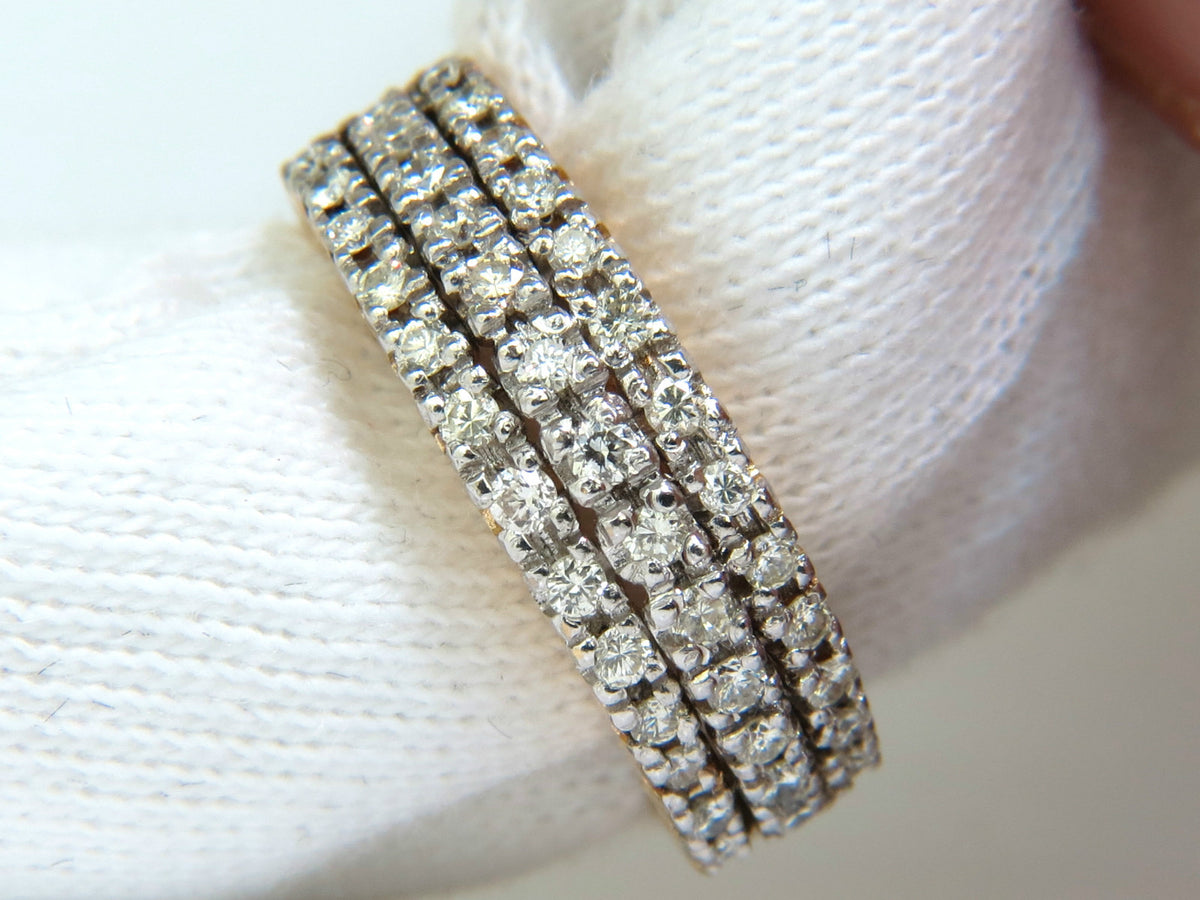 1.23CT NATURAL DIAMONDS BAND RING H/VS CLASSIC 3 ROWS 14KT GOLD *v
