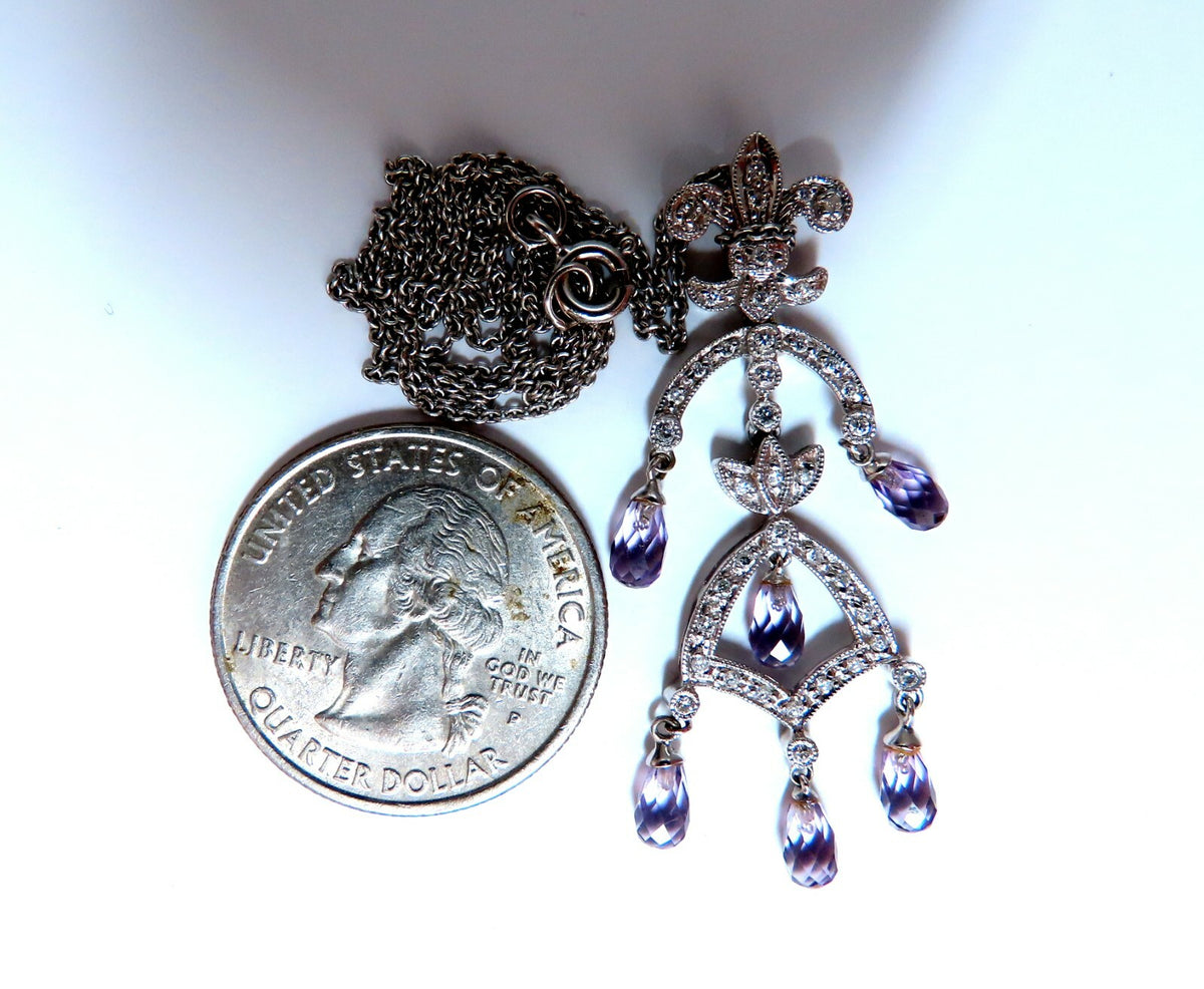 2.50ct Natural Briolette Amethyst Diamonds English Crest Dangle Necklace 14kt *v
