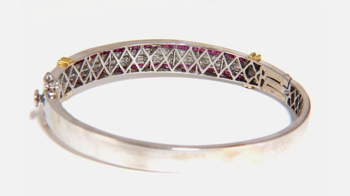 5.30ct natural princess cut ruby diamonds bangle bracelet 18kt gold 12242 *v