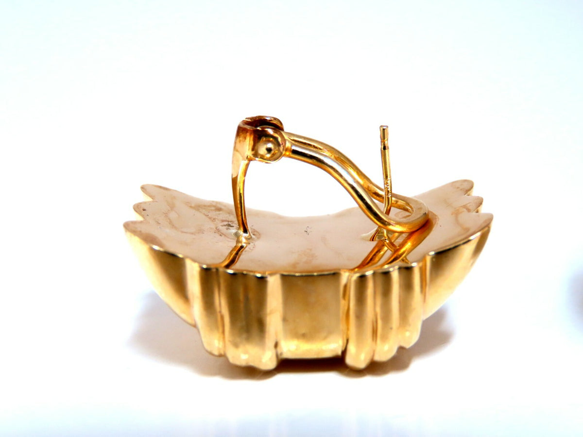 14kt Gold Textured Three Row Crest Clip Earrings *v