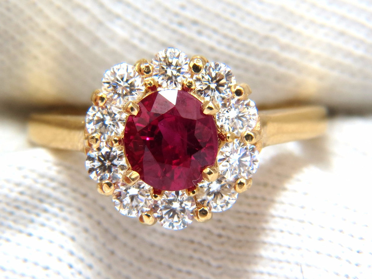 GIA Certified 1.54ct oval cut red natural ruby .88ct diamonds ring 18kt *v