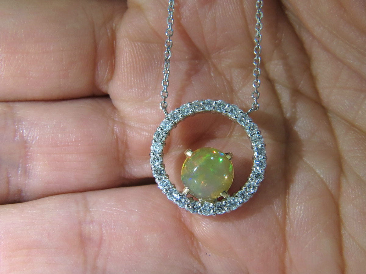 2.60CT NATURAL VIBRANT OPAL DIAMOND NECKLACE 14KT *v