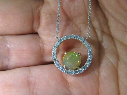 2.60CT NATURAL VIBRANT OPAL DIAMOND NECKLACE 14KT *v