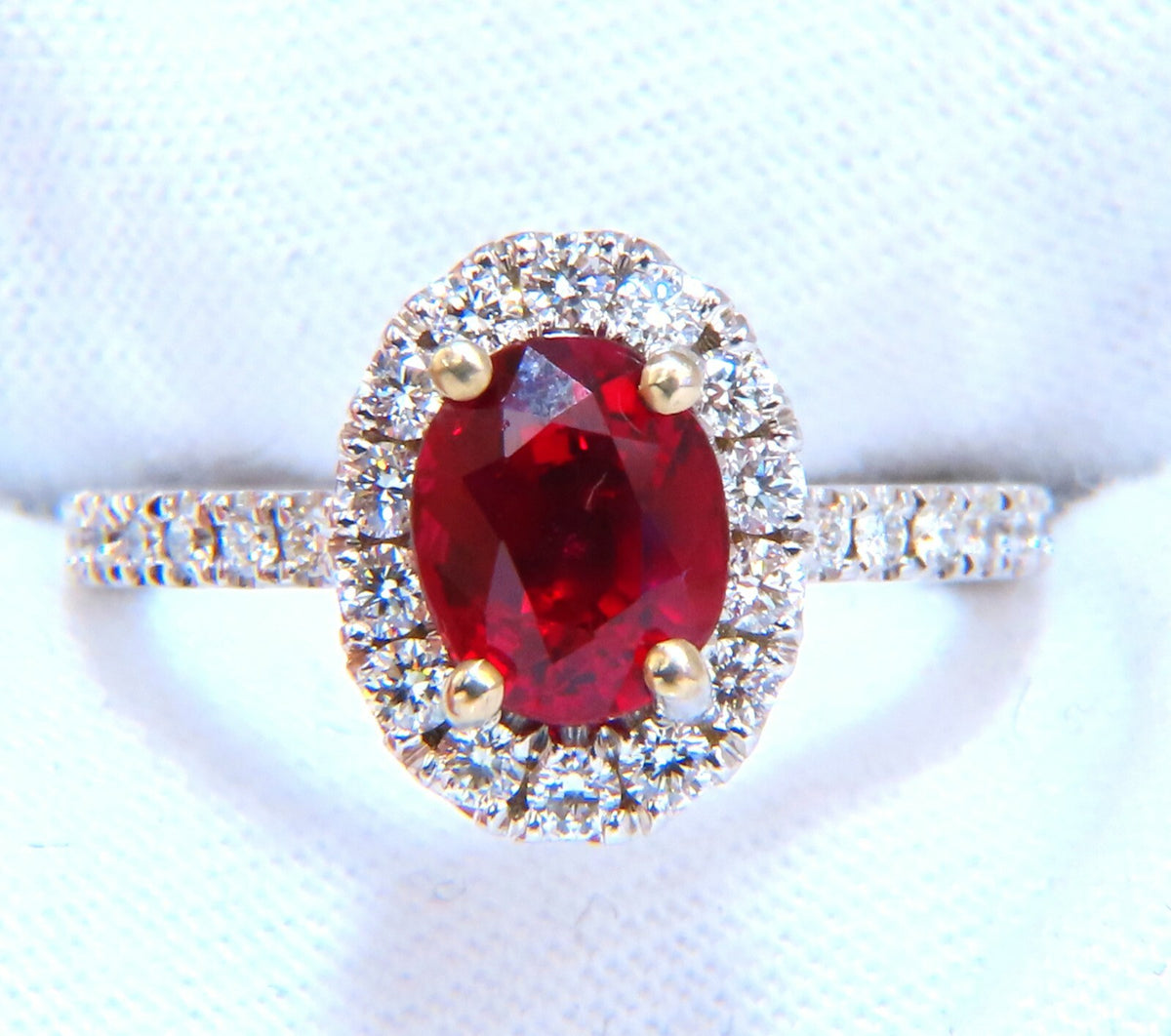 GIA Certified Thailand Ruby 1.71ct  Halo Diamond ring 18kt Vivid Red Prime*v
