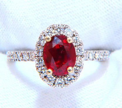 GIA Certified Thailand Ruby 1.71ct  Halo Diamond ring 18kt Vivid Red Prime*v