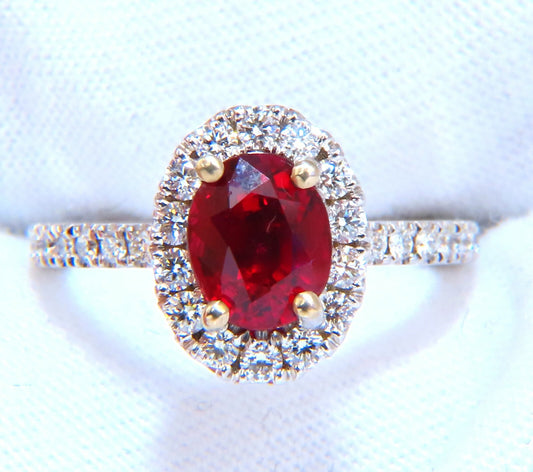 GIA Certified Thailand Ruby 1.71ct  Halo Diamond ring 18kt Vivid Red Prime*v
