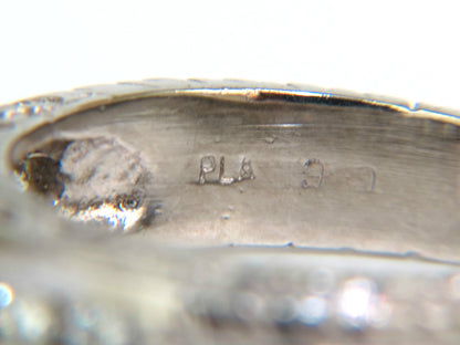 .35ct. NATURAL DIAMONDS CHANNEL DECO GILT ETCHED SCALING SHANK RING PLATINUM *v