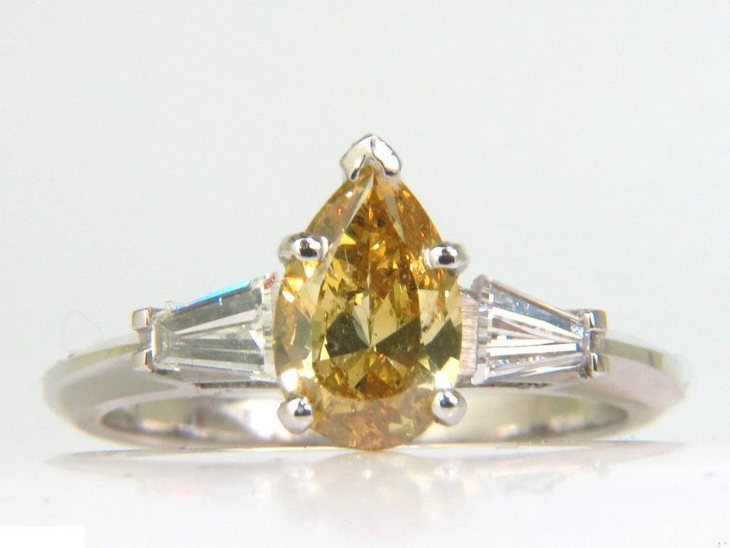 GIA 1.62CT NATURAL FANCY YELLOW DIAMOND RING VIVID & CLEAN 14kt *v