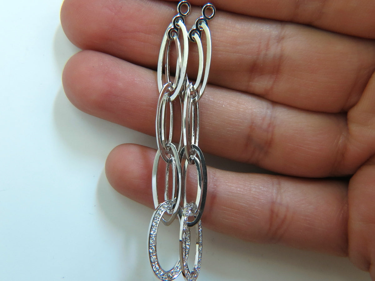 14KT GOLD .46CT ELONGATED OVALS DIAMOND DANGLE EARRINGS HINGED *v