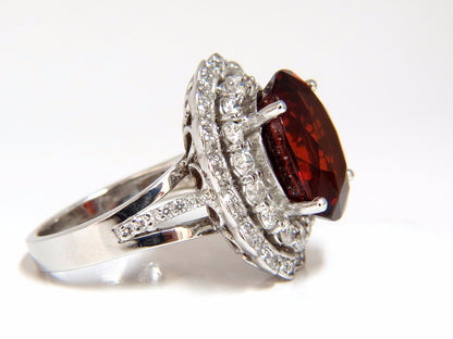 10.90ct Natural Hessonite Garnet Diamonds Ring 14kt Double Halo*v