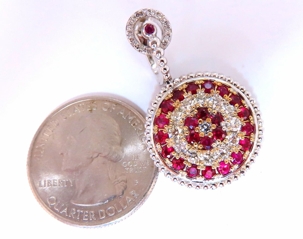 Natural 5.20ct Ruby Diamonds Dangle Earrings 14kt Bullseye Statement *v