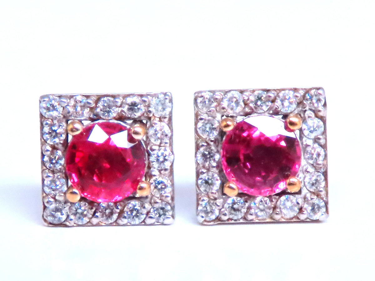 Petite Natural Ruby Diamond Cluster Stud Earrings 14kt Gold 12379 *v