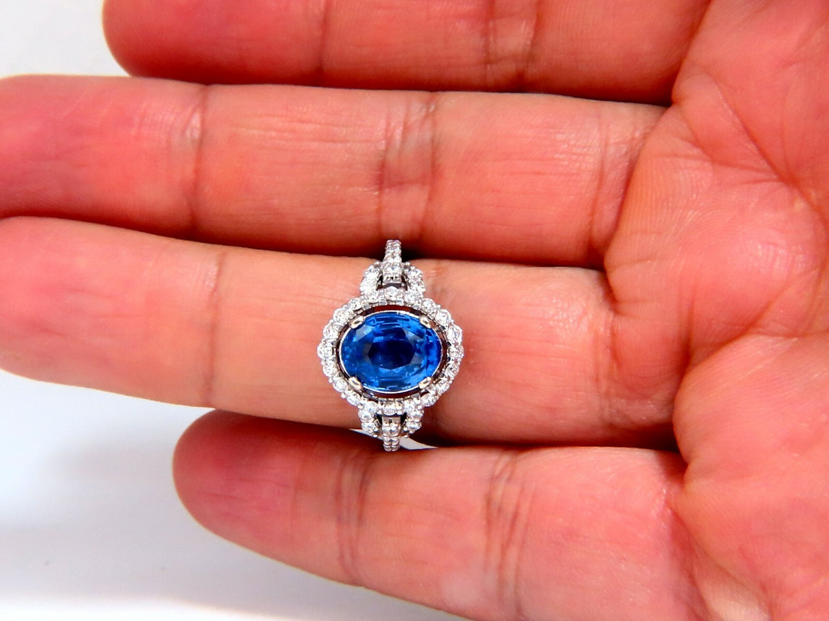 GIA Certified 3.30ct Natural No Heat Sapphire Diamond Ring Unheated 14 Karat*v