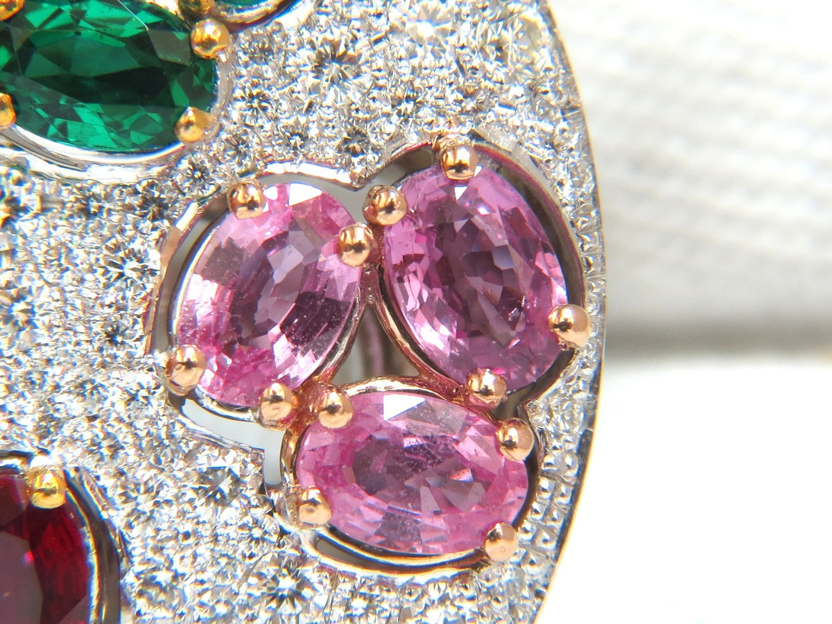 7.26CT NATURAL SAPPHIRE EMERALD RUBY DIAMONDS SECTIONAL COCKTAIL RING 18KT*v