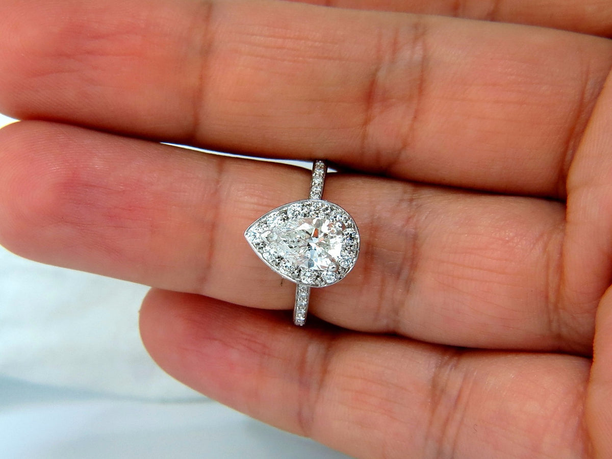 GIA Certified 1.15ct Pear Shape diamond ring 1.00ct. round accents platinum *v