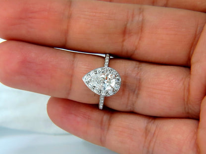 GIA Certified 1.15ct Pear Shape diamond ring 1.00ct. round accents platinum *v