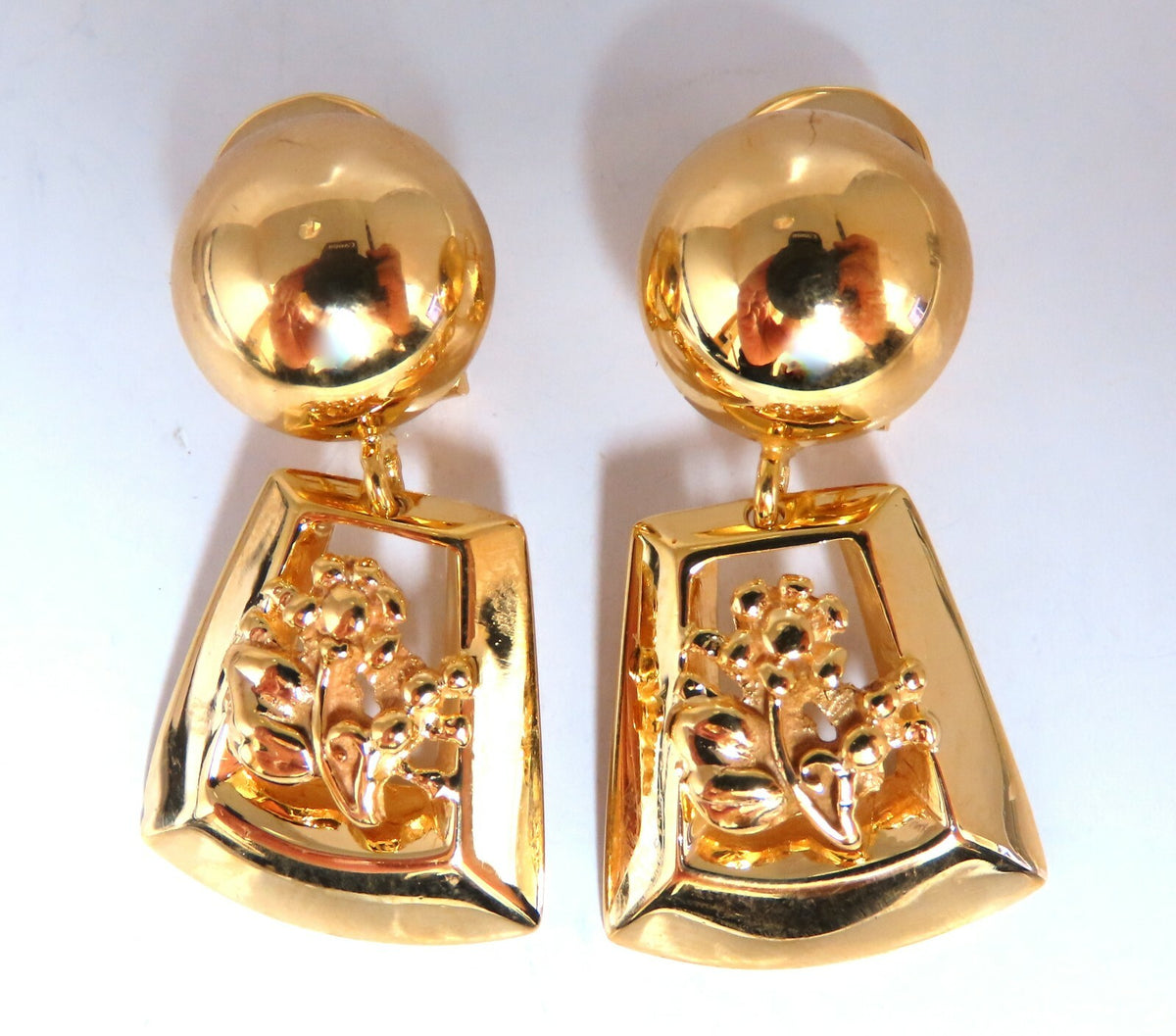 Ball Dome Dangle Deco Earrings 14kt Gold *v