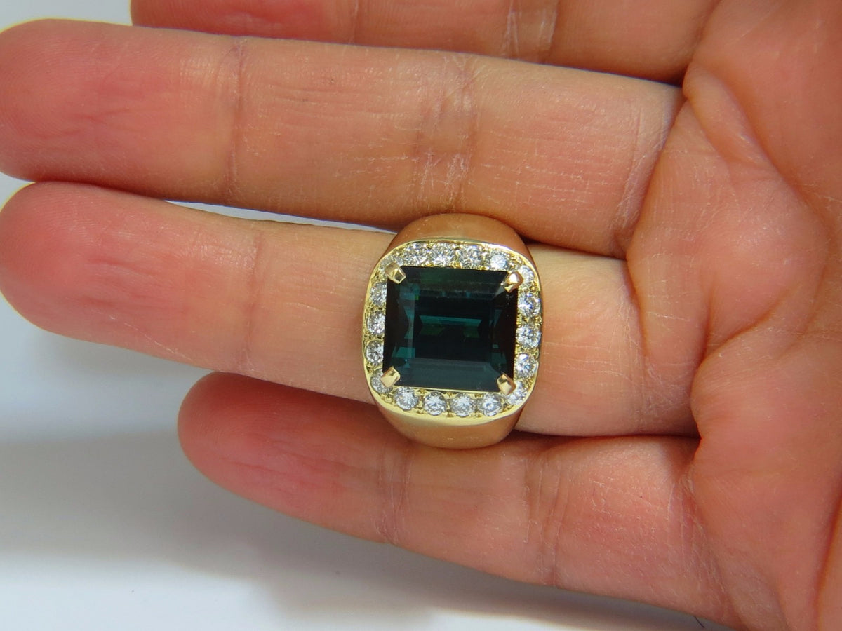 GIA Certified 13.59ct Natural Vivid Blue Green Tourmaline diamonds ring 18kt *v