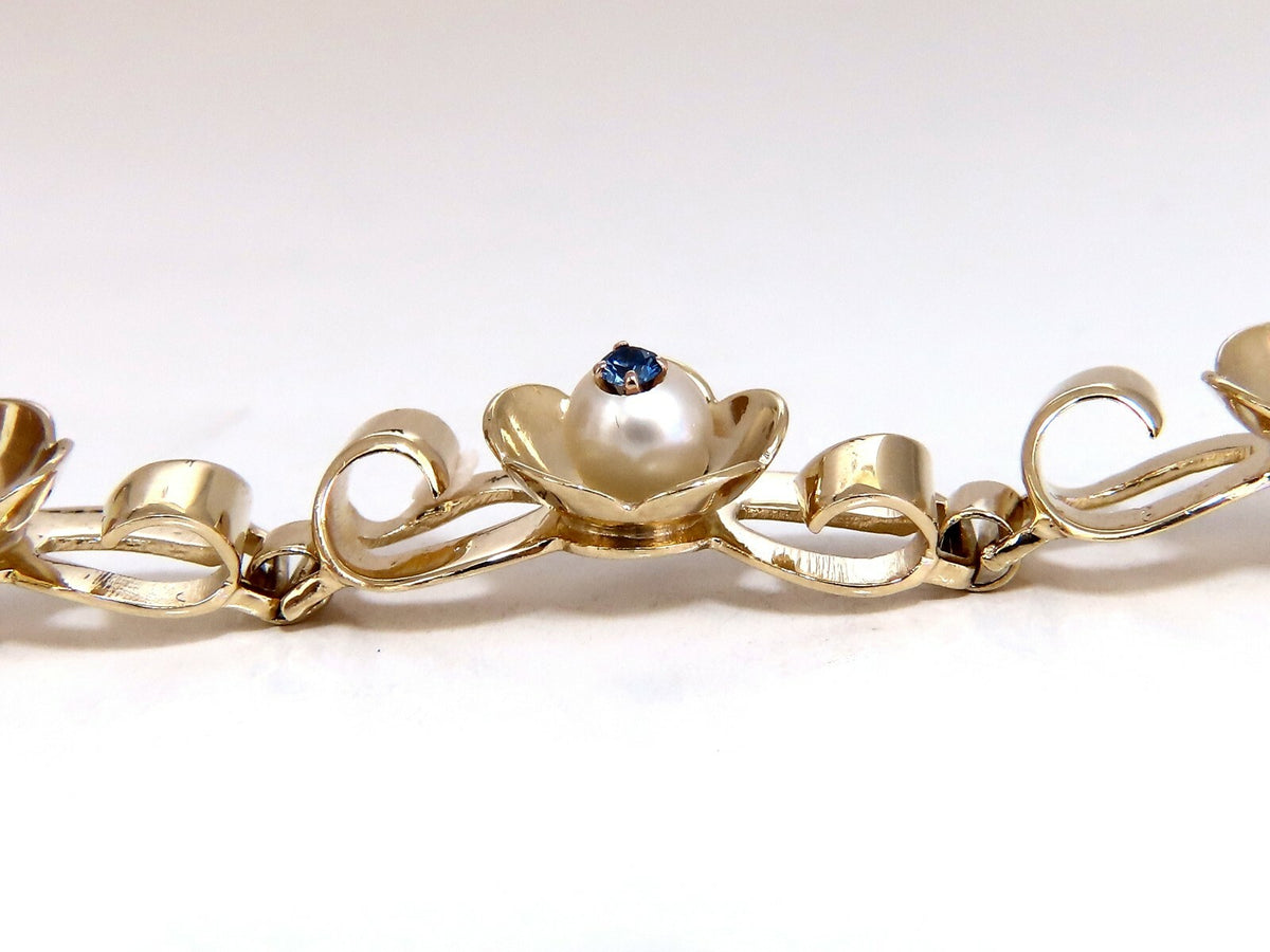 .50ct Natural Sapphires within Pearls Vintage Clover Bracelet 14kt Vintage *v