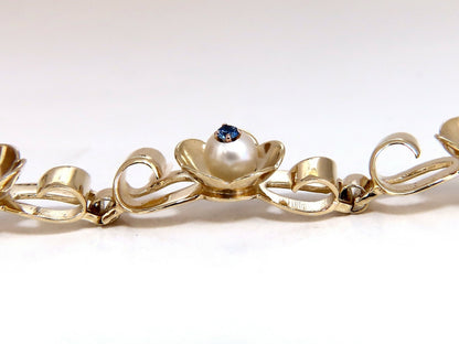 .50ct Natural Sapphires within Pearls Vintage Clover Bracelet 14kt Vintage *v