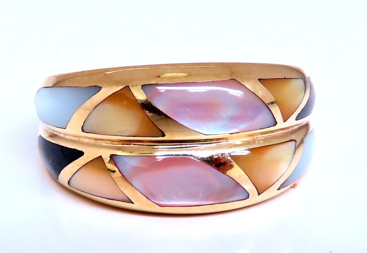 Asch Grossbardt Carved Mosaic Moonstone Twin Band Ring 14kt gold *v