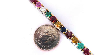 13ct natural ruby emerald sapphires diamond tennis bracelet 10kt gem line *v