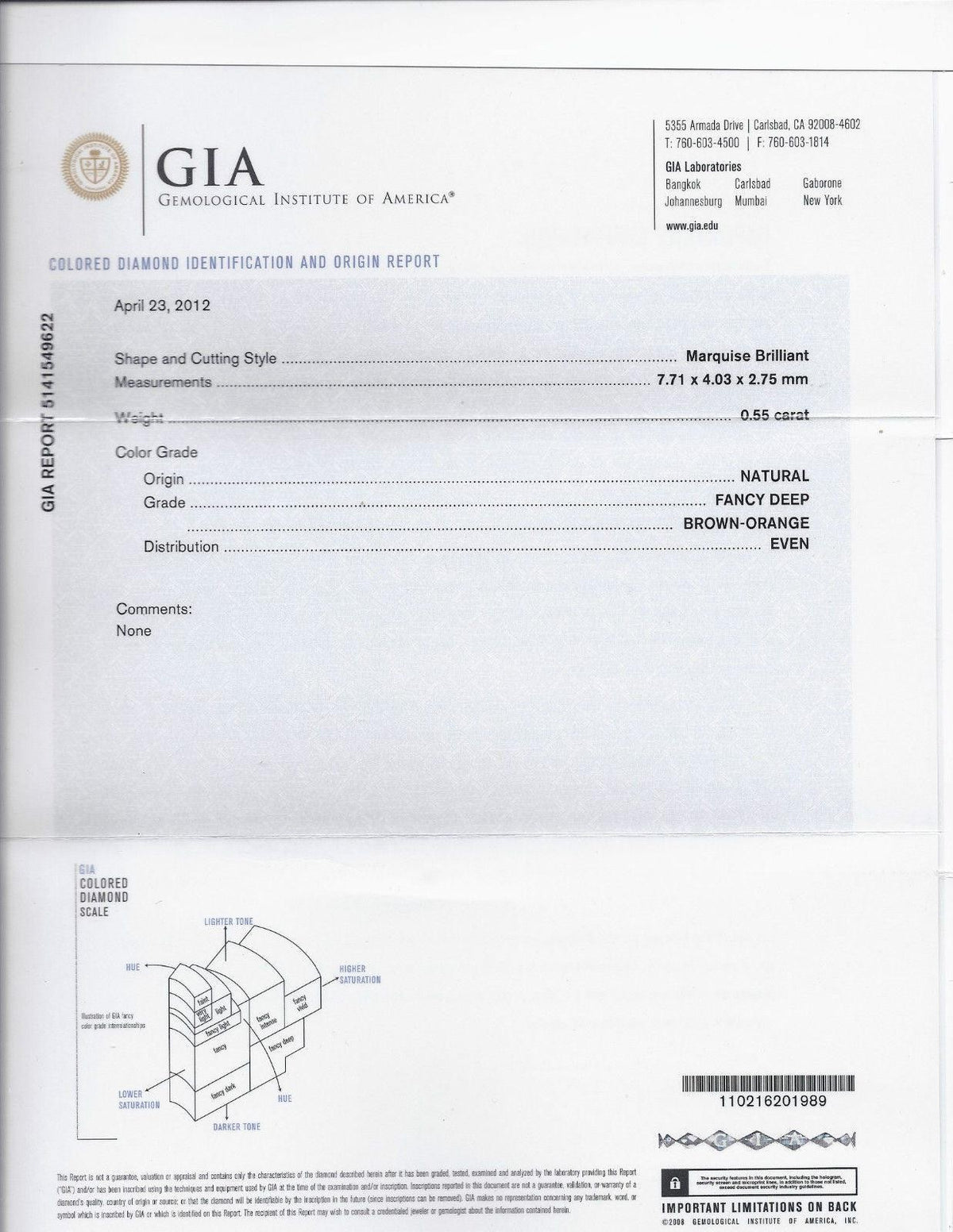GIA NATURAL FANCY ORANGE BROWN 2.05CT DIAMOND RING 14KT TENSION FLOAT 10064 *v