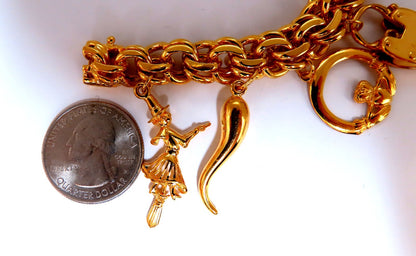14kt 10 Charm Bracelet Fairy Horn Irish Lock Cross Jade Mary Slipper Heart *v