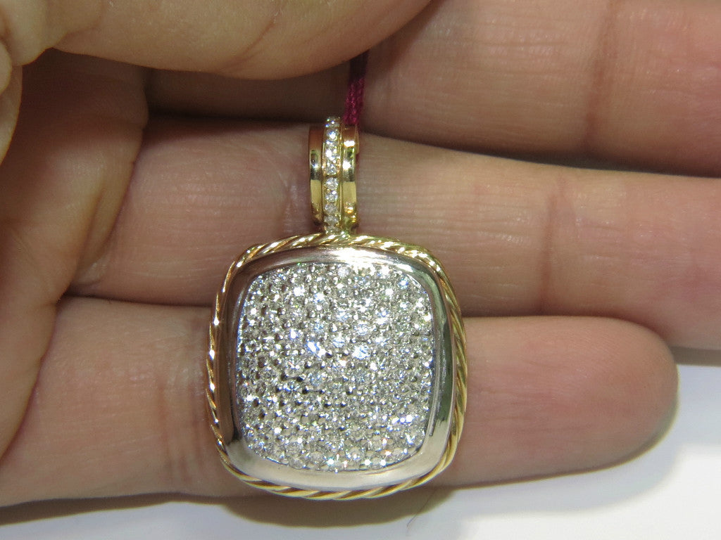 2.40CT DIAMONDS CLUSTER PAVE PENDANT ROPE TWIST & 14kt *v